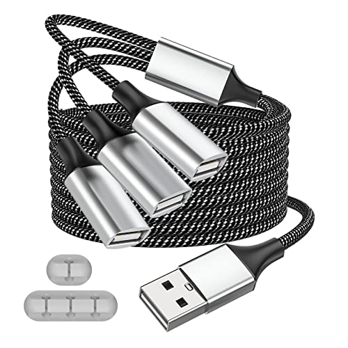 Fidioto USB Extension Cable, 4Ft Long USB Cable, USB Y Splitter 1 Male to 3 Female USBA Adapter Compatible with Webcam, Camera, Phone, hub, Mouse, Keyboard, Printer, Hard Drive, Headset, Xbox - style: 1 in 3 out-4ft
