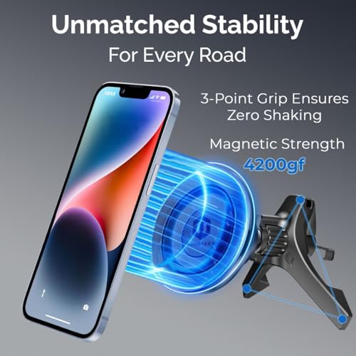 MagSafe Car Mount, Magnetic Car Phone Holder for Vent & Dashboard, 360° Rotating Magnetic Phone Mount for Car Compatible with iPhone 16/15/14/13/12 Pro Max & Android, Military Grade