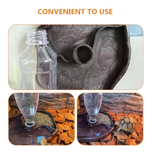 Automatic Reptile Waterer and Food Dish for Bearded Dragon and Tortoise, Deep Brown Pet Feed Bowl with Water Reservoir for Terrarium Use