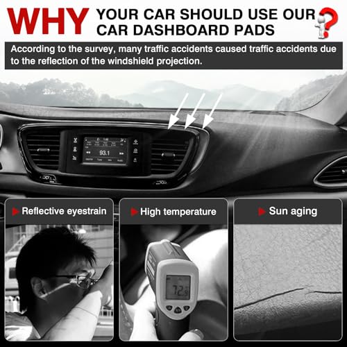 Autorder Dashboard Cover Mat for 2017-2025 2026 Chrsyler Pacifica Minivan Accessories Dash Cover Upgrade Velvet Dash Mat Sunshade Glare UV Rays Protector - size: Black 17-26 Chrsyler Pacifica Minivan