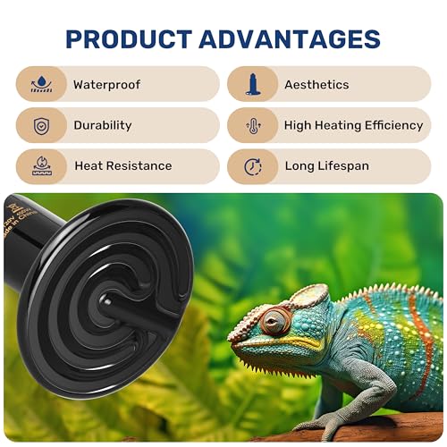Reptile Heat Lamp 100W Ceramic Heat Emitter, No Light Emitting Heat Bulbs for Amphibian Pet Brooder Coop Incubating Chicken, Lizard Bearded Dragon Turtle Snake Terrarium - color: 1 Pcs (Black), size: 100 Watts
