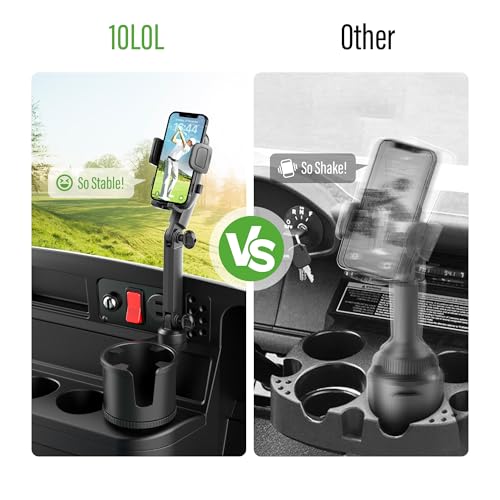 10L0L Updated ABS Golf Cart Cup Holder with Mobile Phone Holder Mount Compatible with Yamaha, EZGO, Club Car Golf Cart Model, 360° Rotatable Stand/One Click to Secure & Release/Expandable