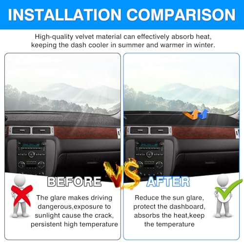 Autorder Dashboard Cover Mat for 2007-2013 Chevy Silverado Sierra,2007-2014 Chevy Tahoe Suburban Denali Avalanche&GMC Yukon/XL Without Dash Speaker&Only One Glove Box Accessories Velvet Dash Cover - size: Black 07-13 Silverado 1 Glove Box(A)