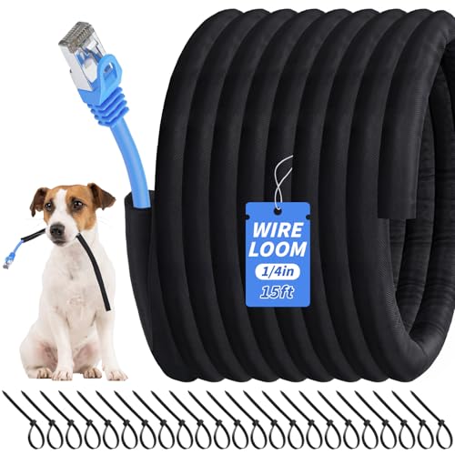 15ft - 1/4in Split Braided Sleeve Cable Management, Self-Wrapping - size: 1/4inx15ft