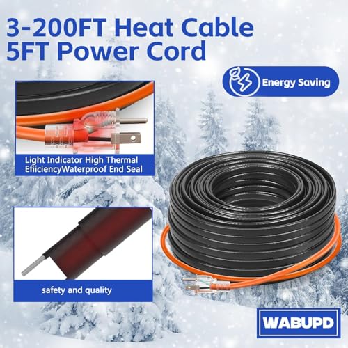 3FT-200FT Heat Tape for Water Pipes, -40°F Deicing Pipe Heat Cable,Electric Heating Cable Pipe,Frezze Protection for Heat Trace Cable for Metal, Plastic Home Pipes,Gutter,120V 5W/ft（140FT） - size: 140FT
