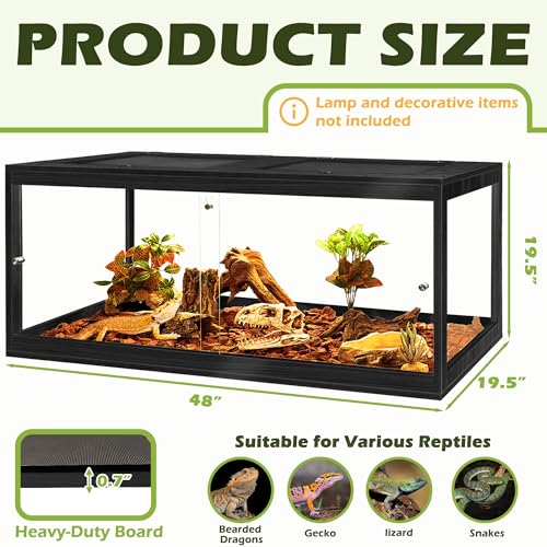 PROLEE Reptile Tank, 82 Gallon Beard Dragon Tank, Tempered Glass Reptile Encloure and Snake Tank with Locking Design for Lizard,Gecko,Chameleon (48"X19.5"X19.5",Black) - color: Black, size: 82 Gallon (48x19.5x19.5 Inch)
