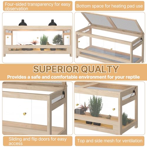 4x2x2 Reptile Enclosure 80 Gallon – Large Reptile Tank for Bearded Dragon Cage, Snake Terrarium & Reptile Habitat with Mesh Top