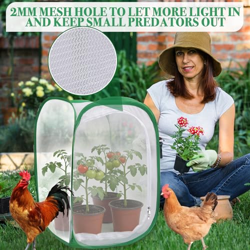 Gardon Mesh Plant Enclosure, Pop-Up Mesh Plant Cover from Pests, Birds, Animals, Plant Netting Cage for Tomato, Fruit, Vegetables, Flowers with Zipper Door 15.7 x 15.7 x 23.6 Inch