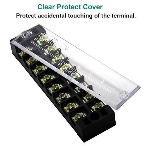 Terminal Block, 8 Circuits 600V 25A Dual Row Screw Terminal Strip, 4 Sets