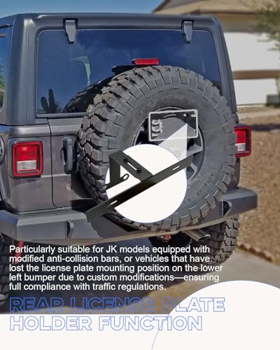 for Jeep Spare Tire License Plate Relocation Bracket Holder Compatible with 2007-2021 Jeep Wrangler JK JKU JL JLU, Black - size: For Jeep JK JL Spare Tire