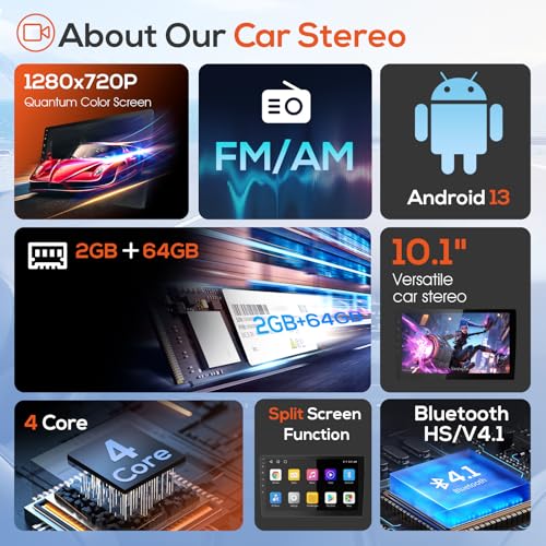 Haudio 10.1-Inch Double-DIN Android Car Stereo, Wireless Apple CarPlay and Android Auto, 2GB RAM, 64GB Storage, Bluetooth, Backup Camera, GPS Navigation, Wi-Fi, FM/AM/RDS Radio, 1280 x 720 Touchscreen - size: 10.1 inch