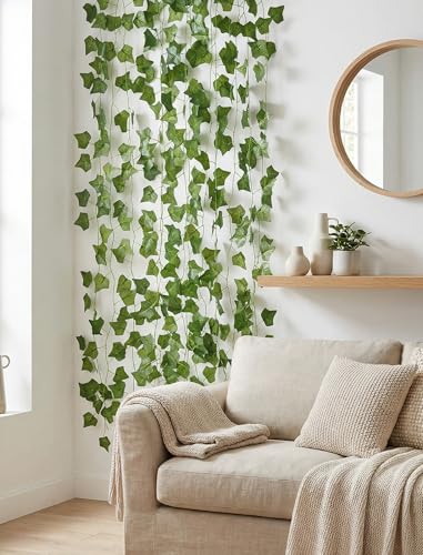 NiHome 8-Pack Artificial Hanging Plants, Fake Plant Hanger Indoor Outdoor Decor with 6 Ivy 1 Eucalyptus 1 Fork Fern Vines, Water-Resistant Faux Hanging Plant for Ceiling Wall Patio Garden Home Decor