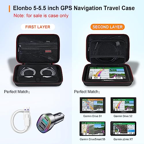 Elonbo GPS Carrying Case for 5-5.5 Inch Garmin GPS Navigator, Black-5 Inch - color: Black-5 Inch