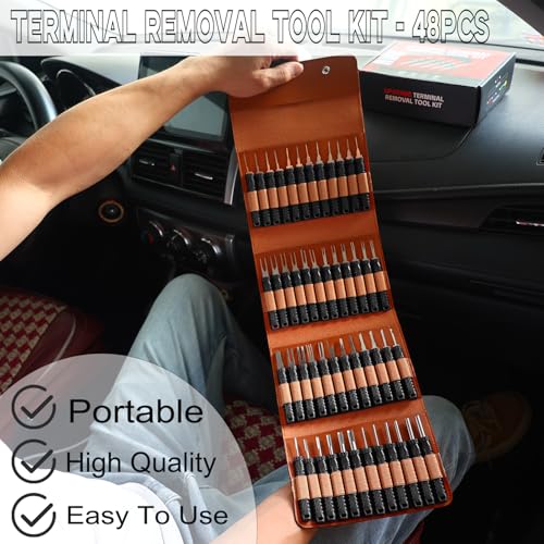 48 Pcs Terminal Removal Tools with Leather Case, Depinning Tool Kit - color: Black