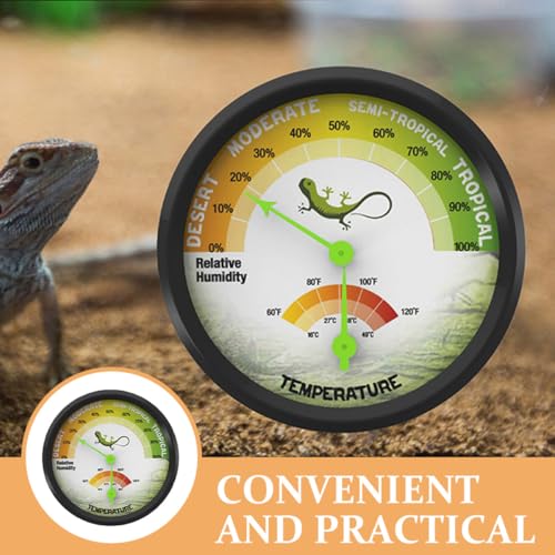 Reptile Terrarium Thermometer and Hygrometer Analog Mini Mechanical Temperature and Humidity Gauge Battery-Free for Pet Enclosures and Reptile Tanks