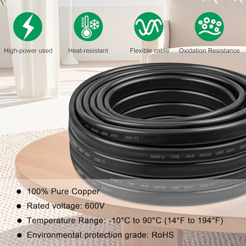 8/3 Wire with Ground - 15FT NM-B 8 Gauge Non-Metallic Sheathed Cable 100% Pure Copper 8 AWG 3 Conductor Residential Indoor Wire for Outlets, Switches, Other Loads and Lighting Wiring Projects etc. - size: 15FT, style: 8AWG/3