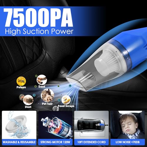 18PCS Car Cleaning Kit, Car Interior Detailing Kit with Blue High Power Handheld Vacuum, Detailing Brush Set, Windshield Cleaner, Cleaning Gel, Complete Auto Accessories for Men, Women - color: Blue