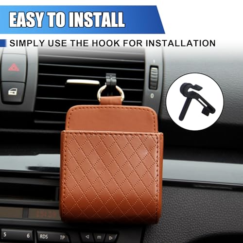 Car Vent Storage Bag, Leather Car Dashboard Organizer Pocket, Brown - color: Brown