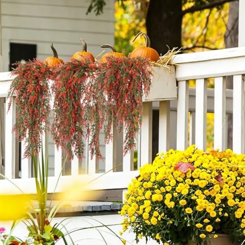 RECUTMS 4 Pcs Artificial Fall Lavender Hanging Plants 30.3 Inch, Fake Fall Baskets UV Resistant Plastic Greenery for Outdoor Home Room Farmhouse Front Porch Wedding Party Thanksgiving Day Indoor Decor | Fake Fall Baskets, UV Resistant Plastic Greenery, Ou