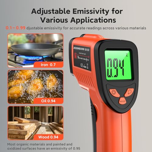 Infrared Thermometer Gun, -58°F to 1022°F, 12:1 Non-Contact | Fast Surface Temperature Reading，12:1 Non-Contact Measurement，Ideal for Cooking & Home Repairs - color: Orange/-58°F to 1022°F