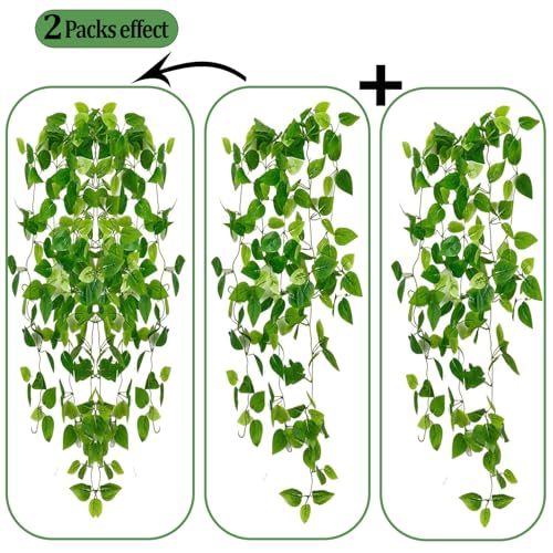 Adak Fake Hanging Plants Vines (2 Pack) – Artificial Ivy Greenery Garlands for Room Decor, Bedroom, Living Room, Kitchen, Office & Patio – Indoor & Outdoor Hanging Décor (No Flowerpot)