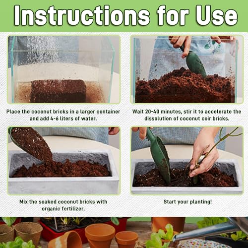 Coco Coir Brick for Plants, 24 Packs 100% Natural Organic Compressed Coconut Coir Fiber with Low EC & PH Balance, High Nutrition Coconut Soil Coco Fiber for Planting, Herbs - color: 24pack