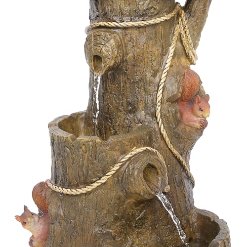 Alpine Corporation ZEN552 Outdoor Multitiered Birdhouse with Cardinal and Squirrels Water Floor Fountain for Patios, Gardens, and Yard Decor, 24" H, Brown - style: Tree and Cardinal Birdhouse