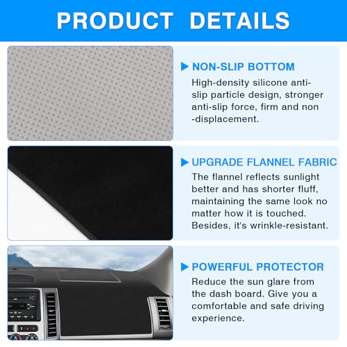 Autorder Dashboard Cover Mat for Ford Edge 2007-2014 Accessories Dash Cover Upgrade Flannel Dash Mat Sunshade Glare UV Rays Protector - size: Black 07-14 Edge