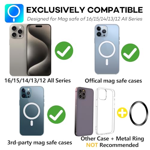 Compatible with Mag Safe Car Mount Dashboard Magnetic 360° Adjustable Phone Holder Soft Rubber Front Compatible with iPhone 16/15/ 14/13/ 12/ Pro/Pro Max No Metal Plate Needed Since 2021