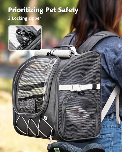 Pecute Small Pet Carrier, Breathable Bearded Dragon Carrier, with Transparent Bubble & Steel Frame, Safety Lock for Hamster, Rabbit, Guinea Pig, Parrot, Kitten, Puppy, Ideal for Travel/Vet Visits/Camp - color: Gray