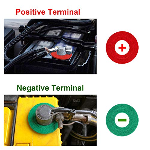TKDMR Battery Terminal Cleaners (2 pcs),12 pcs Battery Terminal Anti-Corrosion Fiber Washers (6 Red & 6 Green) for Car Marine Battery