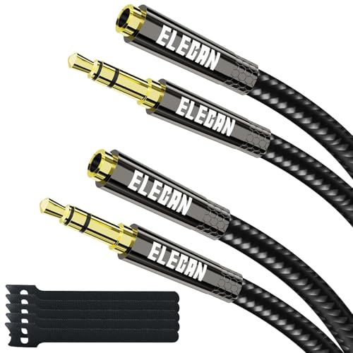 Elecan Headphone Extension Cable 3 Ft/2 Pack, 1/8 Inch 3.5 MM AUX Cord Wire Male to Female, Hi-Fi Sound Thin&Slim Braided TRS Stereo Audio Beats Cable Extender for Car,Home Stereos, Speaker,Phones - size: 3FT-2PK