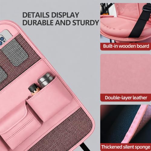 2 Pack Leather Car Backseat Organizer with Foldable Table Tray, Universal Car Seat Back Protector Kick Mat with Touchscreen Tablet Holder, Storage Pockets, Cup Holders & Tissue Holder, Pink - color: Pink