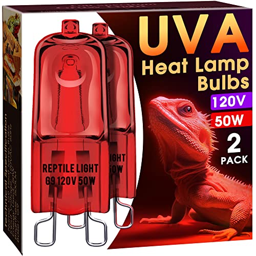 Briignite G9 Infrared Heat Lamp Bulbs for Reptile, Mini Reptile Light, Dimmable Night Red UVA Reptile Heat Lamp, 2 Pin Base Mini Heat Bulbs 50W, Bearded Dragon Turtle Lizard, 2Pack - color: Red, size: G9 Heat Bulb