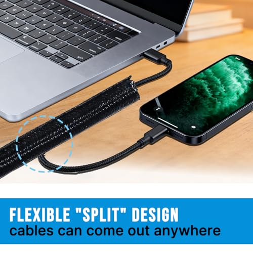 6.5ft - 1/2 inch Cord Protector Wire Loom Tubing Cable Sleeve Split Sleeving for USB Cable Power Cord Audio Video Cable – Protect Cat from Chewing - Black