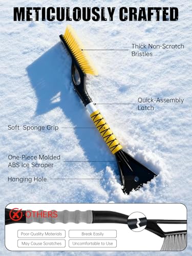 MIKKUPPA 27" Snow Brush and Ice Scrapers for Car Windshield, Yellow - color: Yellow