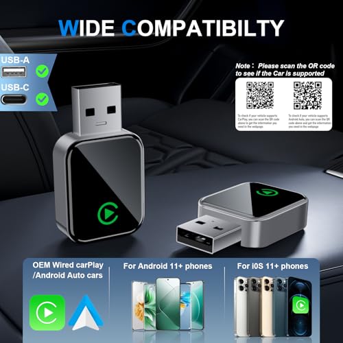 Wireless CarPlay Adapter for iPhone [2025 Upgraded], Plug & Play, Mini Size, Converts Wired to Wireless Apple CarPlay,No Delay Carplay Dongle for Apple iOS 10+/Android 11+ and Above