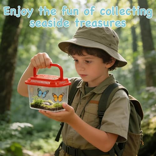10 Pcs Reptile Terrariums Carrier Cage with Lids, Plastic Fish Tank with Handle, Small Aquarium Transport Container Portable, Fish Bucket for Crab Beach Turtle Pets