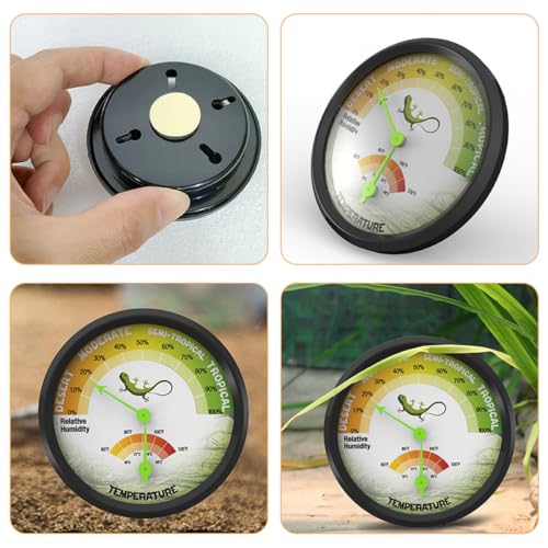 Reptile Terrarium Thermometer and Hygrometer Analog Mini Mechanical Temperature and Humidity Gauge Battery-Free for Pet Enclosures and Reptile Tanks