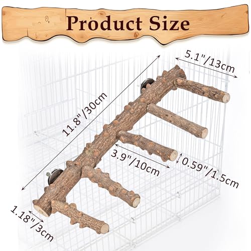 Mogoko Bird Ladder Perch for Cage, Natural Wood Bird Parrot Perch Stand Parrot Perch Bridge Climbing Chewing Toys for Small Medium Animal