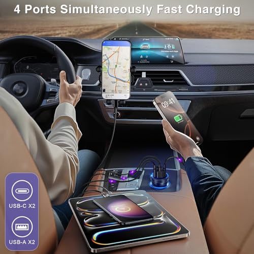 USB C Car Charger, 3Pack 65W 4-Port Dual USBC & USB-A Car Charger Adapter - color: 3-Pack Black