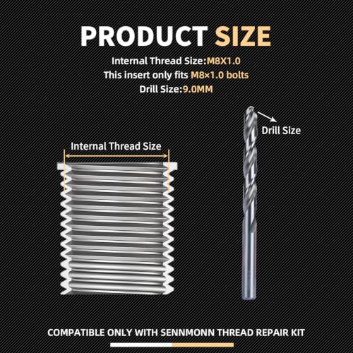 M8X1.0 Thread Repair Kit with Insert HSS Drill, Tap, Counterbore, Installation Driver, Metric, 10PCS Stainless Steel Insert M8X1.0X11.7MM - size: M8X1.0X11.7MM Thread Repair Kit