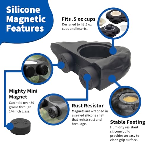 Pangea Silicone Gecko Feeding Ledge - Magnetic Mini Food Dish for Reptile Tank - 4.125" x 2.625" x 1.18" - Fits 0.5oz Cups (Black) - color: Black