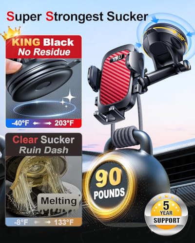 YRU True Military-Grade 360°Rotation Suction 2026 Ultimate Car Phone Holder - color: Red