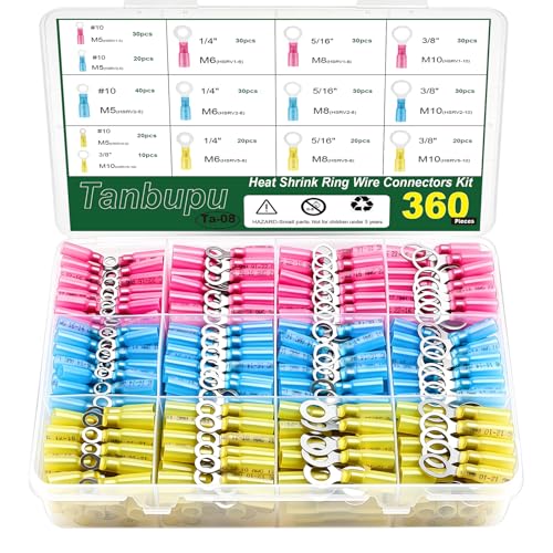 360Pcs Heat Shrink Ring Terminals Kit-Waterproof Crimp Wire Connectors - color: 360PCS, size: KIT