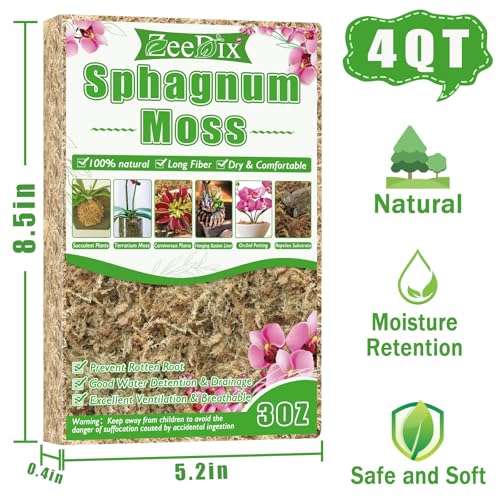 ZeeDix 4 qt Sphagnum Moss for Indoor Plants, Natural Dried Long Fiber Moss for Orchid Repotting, Carnivorous Plants, Succulents, Monstera, Flower & Reptile Terrariums Habitats (3 oz) - size: 3oz