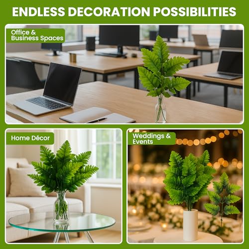 Iconikal 24-Pack Artificial Silk Leather Leaf Fern Fronds, 16-Inch, Wedding Décor Floral Accents