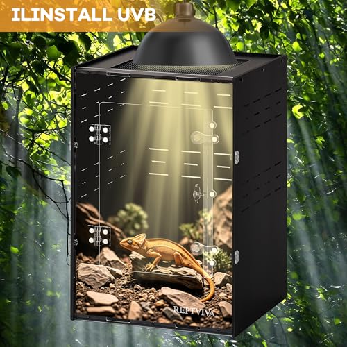 REPTVIVA11 x11 x16 PVC Reptile Tank Enclosure - 5-Sided Blackout Terrarium with Mesh Top for Crested Geckos, Small Lizards, Tree Frogs & Arboreal Pets - size: 11"x11"x16"