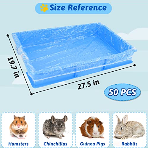 Fhiny 27.5'' x 19.7'' Disposable Guinea Pig Cage Liner, 50 PCS Plastic Rabbit Tray Liner Leak Proof Small Animal Litter Pan Bags Universal Hamster Cage Toilet Film for Bunny Chinchilla Hedgehog Bird - size: 27.5'' x 19.7''