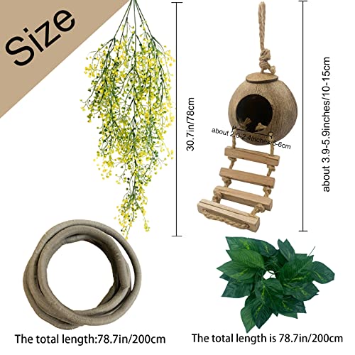 Crested Gecko Coconut Hut with Ladder,Natural Bearded Dragon Coco Den Reptile Shell Hideout Husk Hut Climbing Plants Leaves Tank Accessories for Lizard Chameleon Snakes